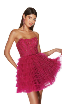 Alyce Short Strapless Tiered Homecoming Dress 3767