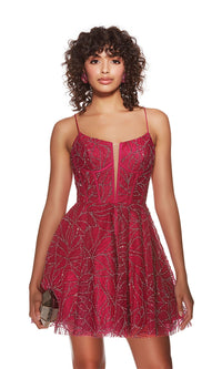 Alyce Lace-Up Short Glitter-Print Homecoming Dress