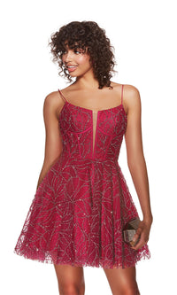 Alyce Lace-Up Short Glitter-Print Homecoming Dress