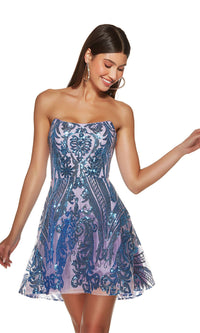 Alyce Strapless Short Sequin-Print Hoco Dress 3773