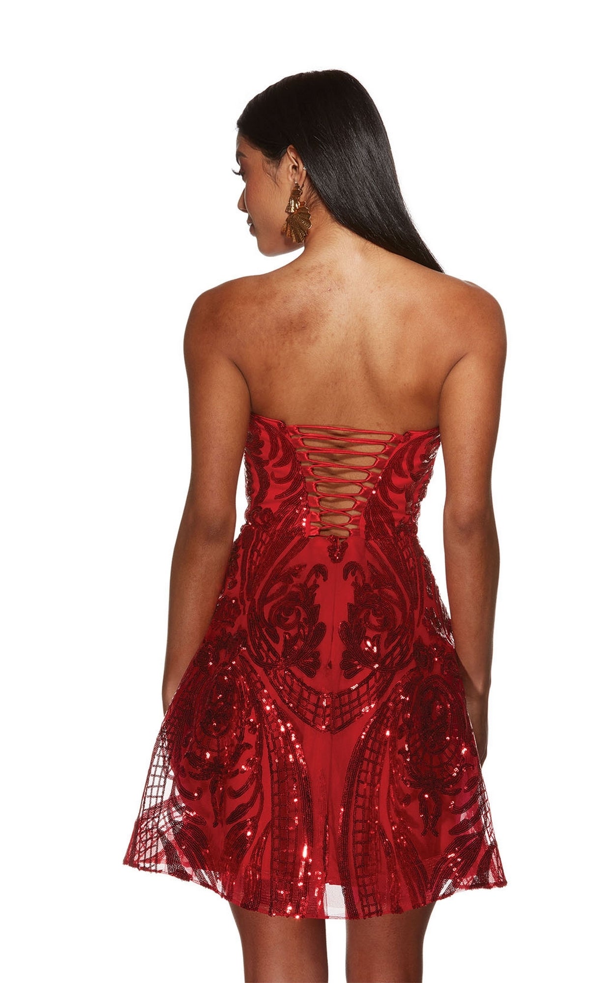 Alyce Strapless Short Sequin-Print Hoco Dress 3773