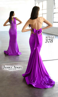 Back Bow Long Halter Prom Dress: Jessica Angel 378