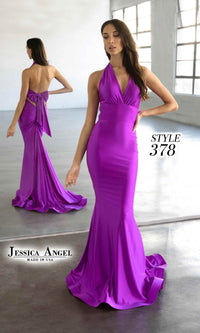 Back Bow Long Halter Prom Dress: Jessica Angel 378