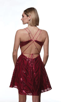 Alyce Open-Back Short Sequin-Print Hoco Dress 3783