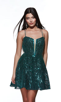 Alyce Open-Back Short Sequin-Print Hoco Dress 3783