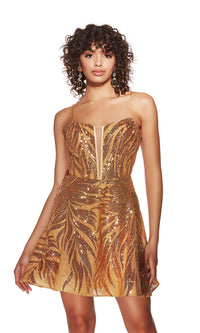 Alyce Open-Back Short Sequin-Print Hoco Dress 3783