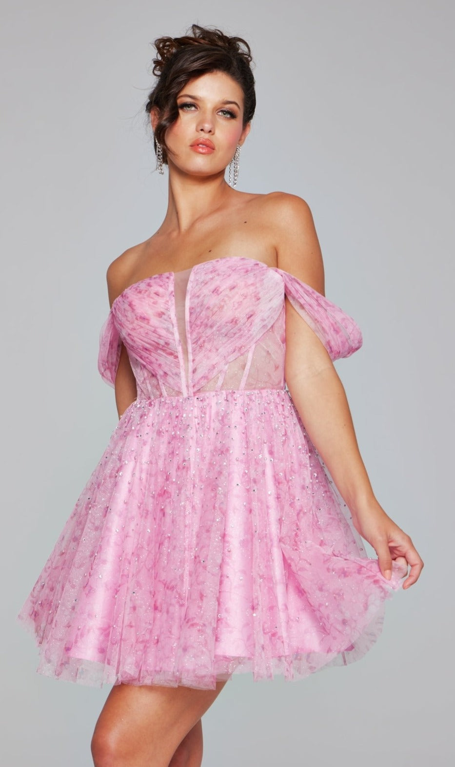 Jovani Off-Shoulder Short Pink Hoco Dress 38000