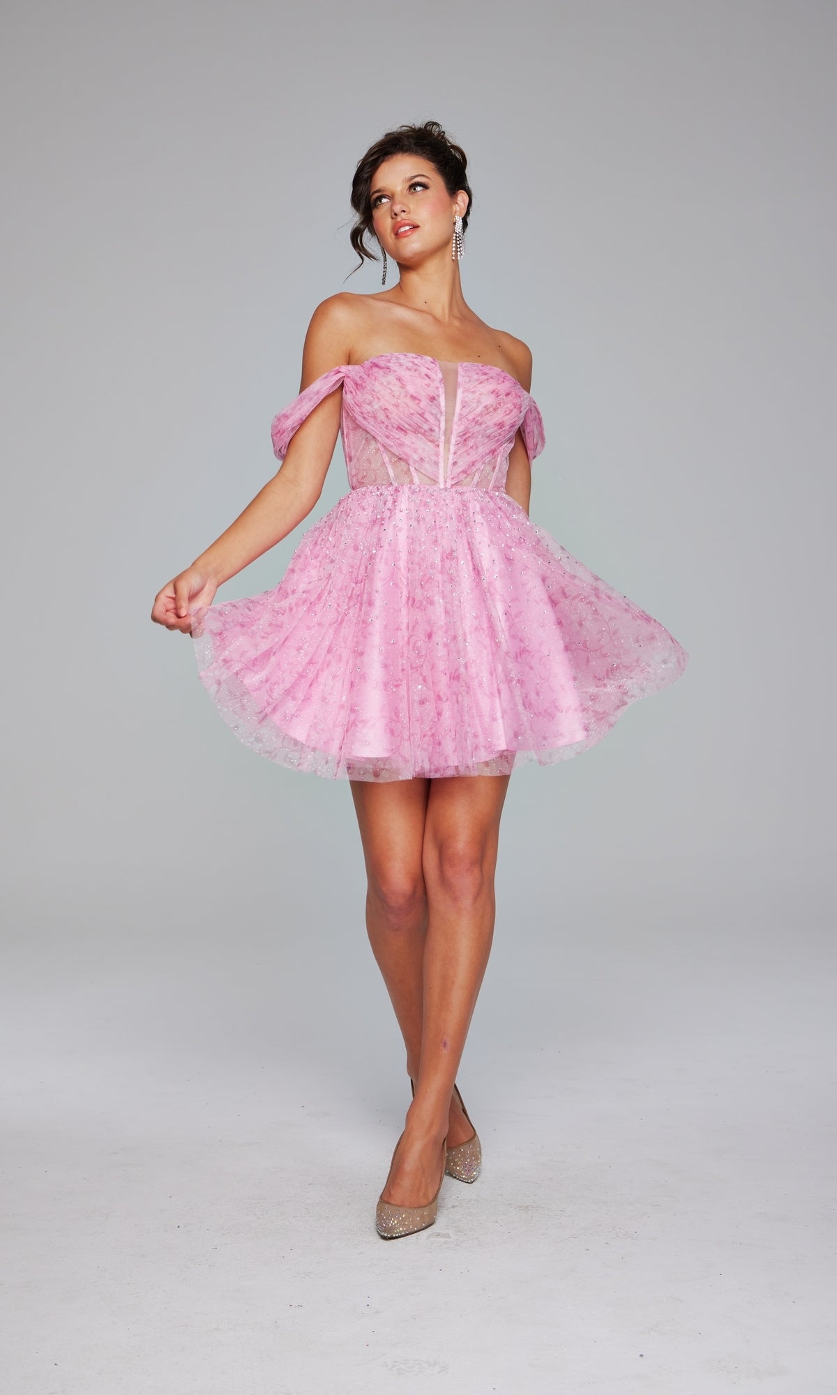 Jovani Off-Shoulder Short Pink Hoco Dress 38000