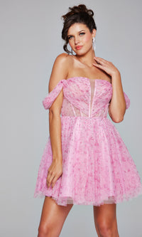 Jovani Off-Shoulder Short Pink Hoco Dress 38000