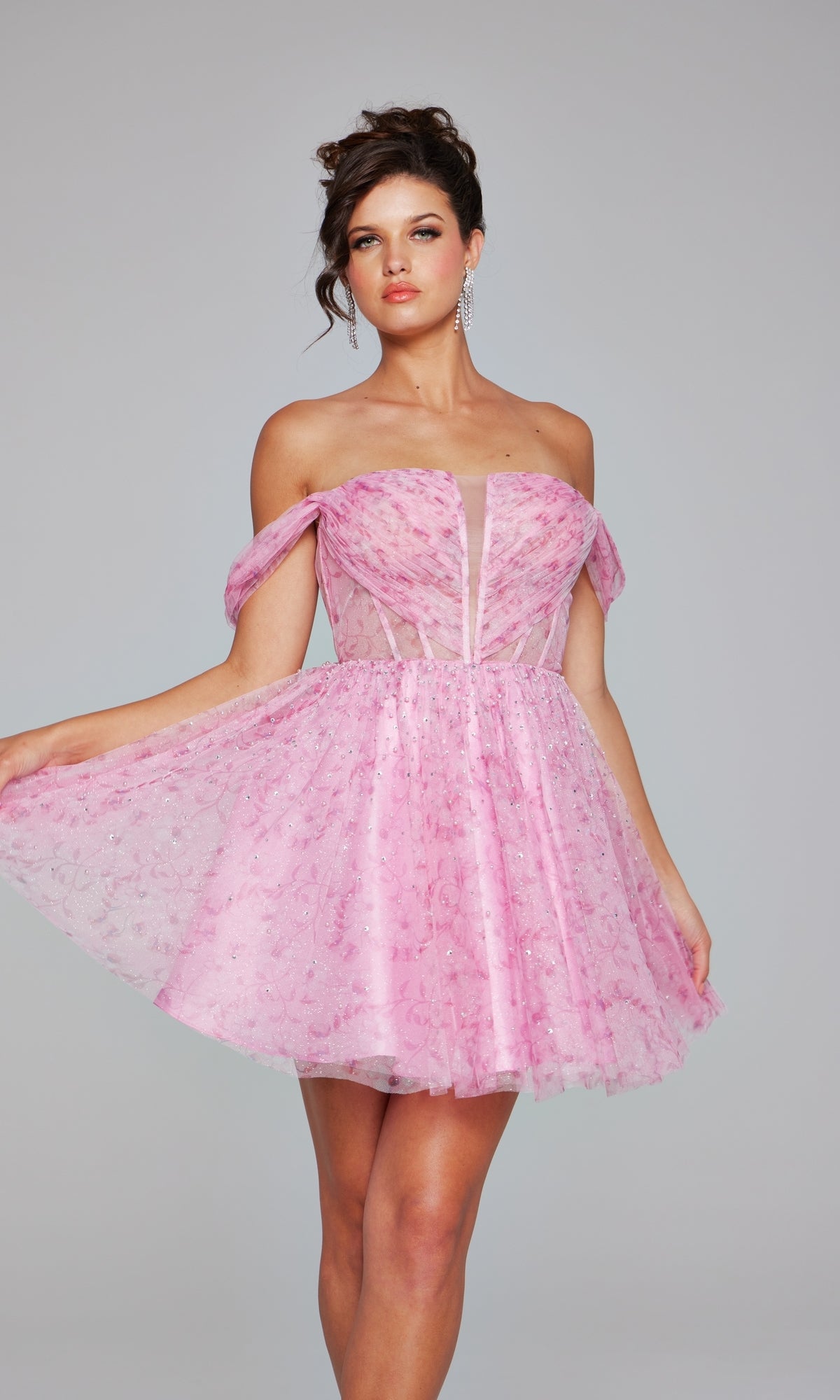 Jovani Off-Shoulder Short Pink Hoco Dress 38000