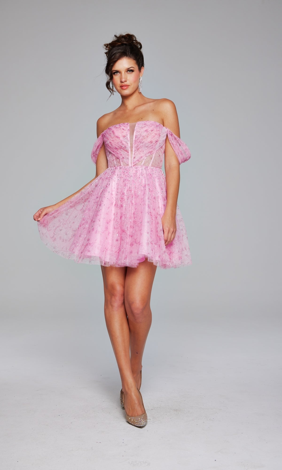 Jovani Off-Shoulder Short Pink Hoco Dress 38000