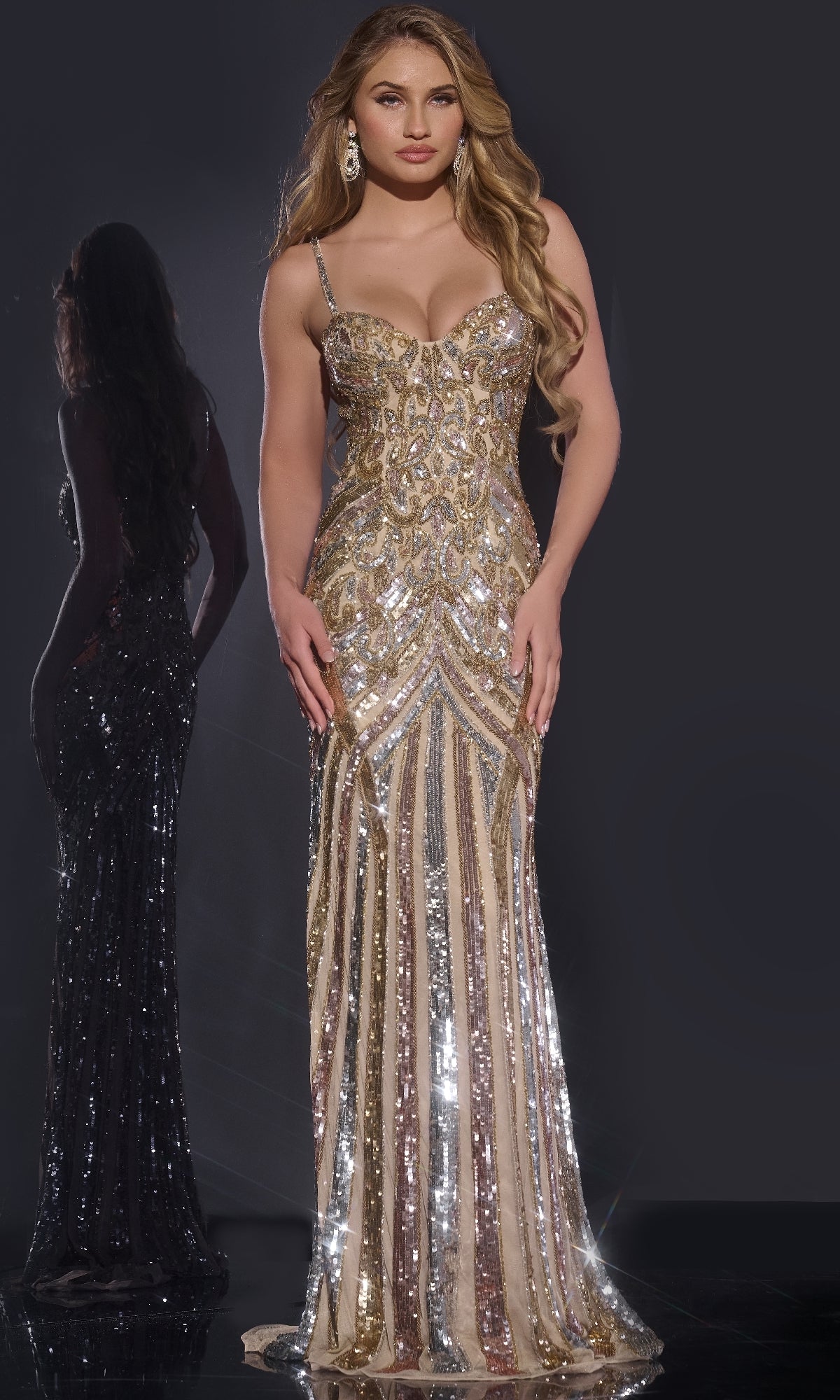 Jovani Long Sequin-Print Prom Dress 38300