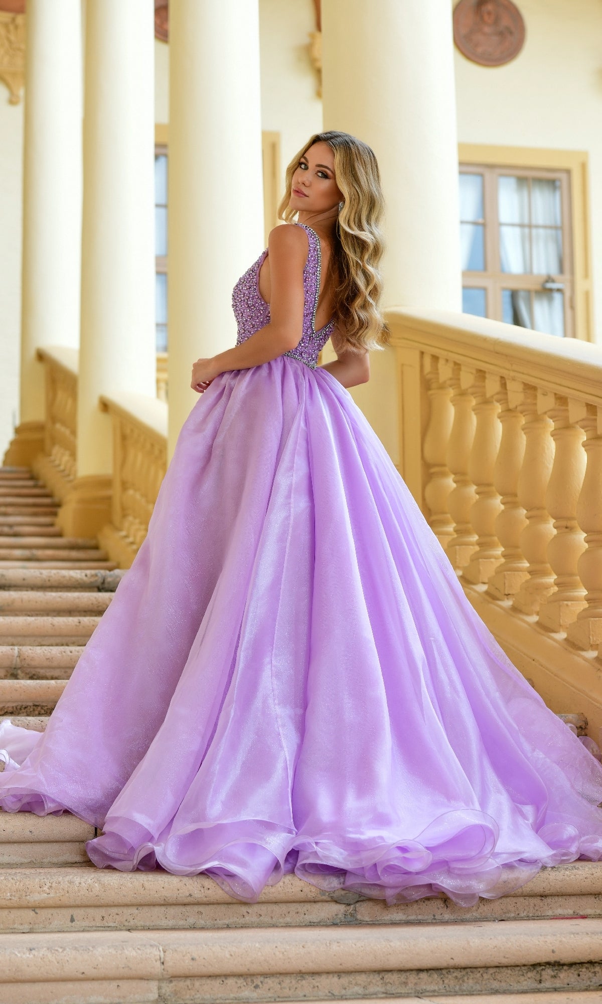 Deep V-Neck Long Prom Ball Gown: Ava Presley 38342