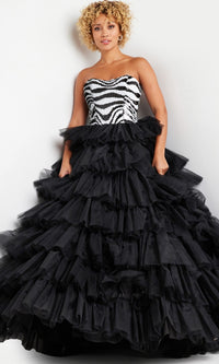 Jovani Black White Long Ruffled Prom Dress 38360