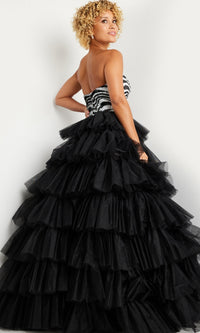 Jovani Black White Long Ruffled Prom Dress 38360