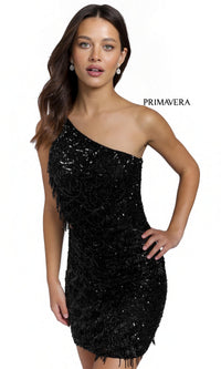 One-Shoulder Fringe Short Sequin Party Dress 3836