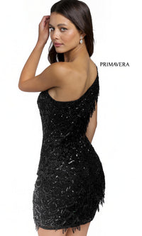 One-Shoulder Fringe Short Sequin Party Dress 3836