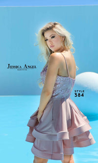 Embroidered-Bodice Short Tiered Hoco Dress 384