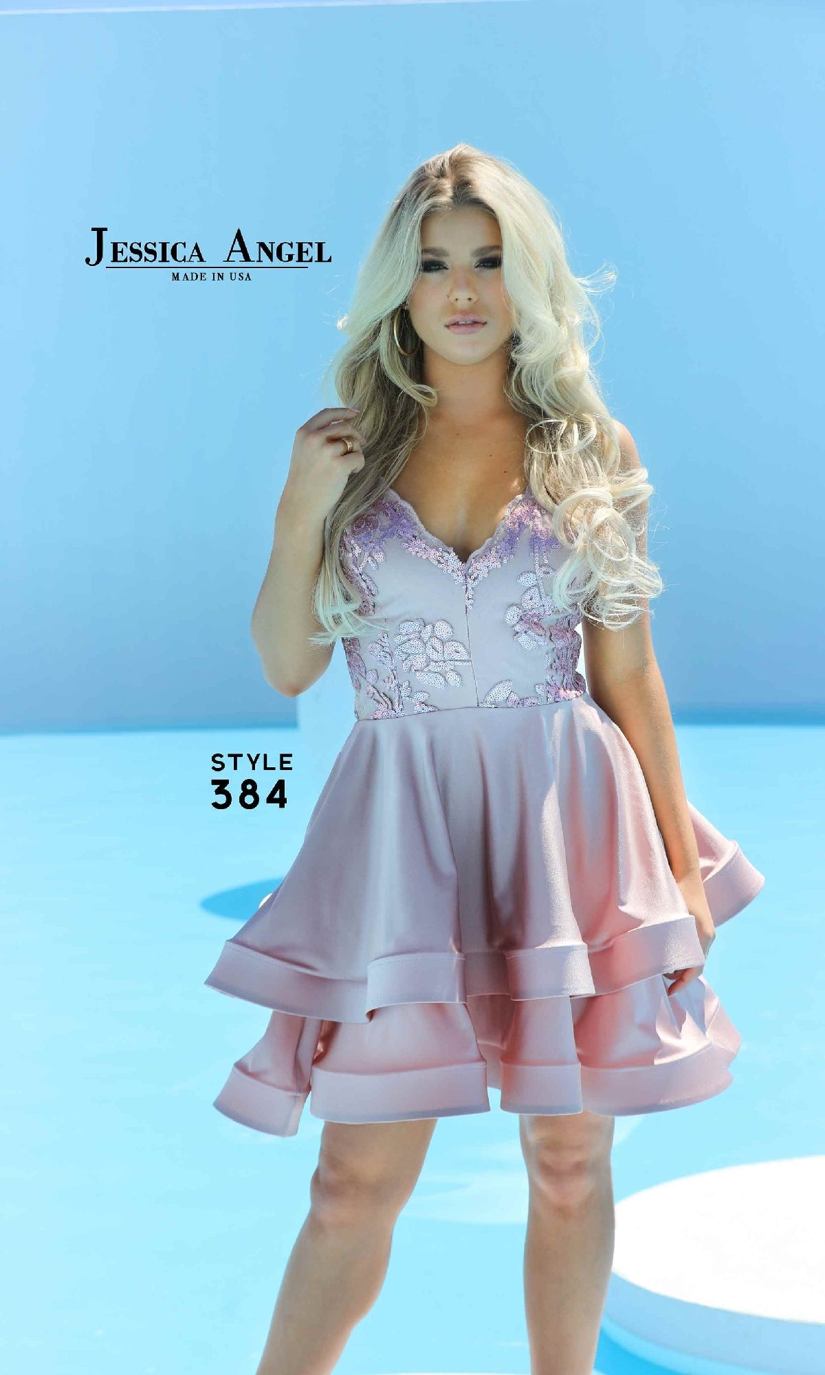 Embroidered-Bodice Short Tiered Hoco Dress 384