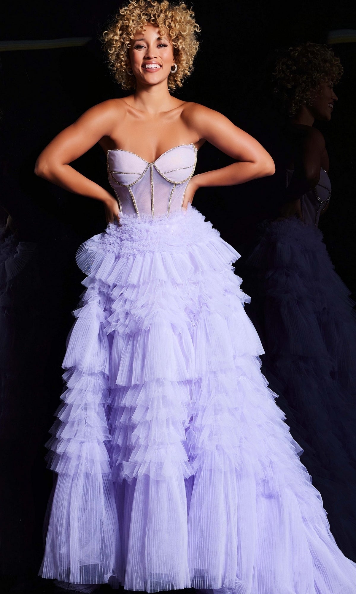 Jovani Strapless Long Ruffled Prom Ball Gown 38539