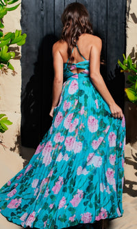 Jovani Pleated Long Floral-Print Prom Dress 38638