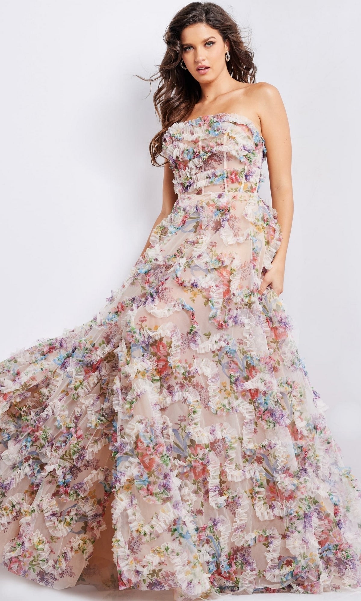 Jovani Strapless Long Print Prom Dress 38650