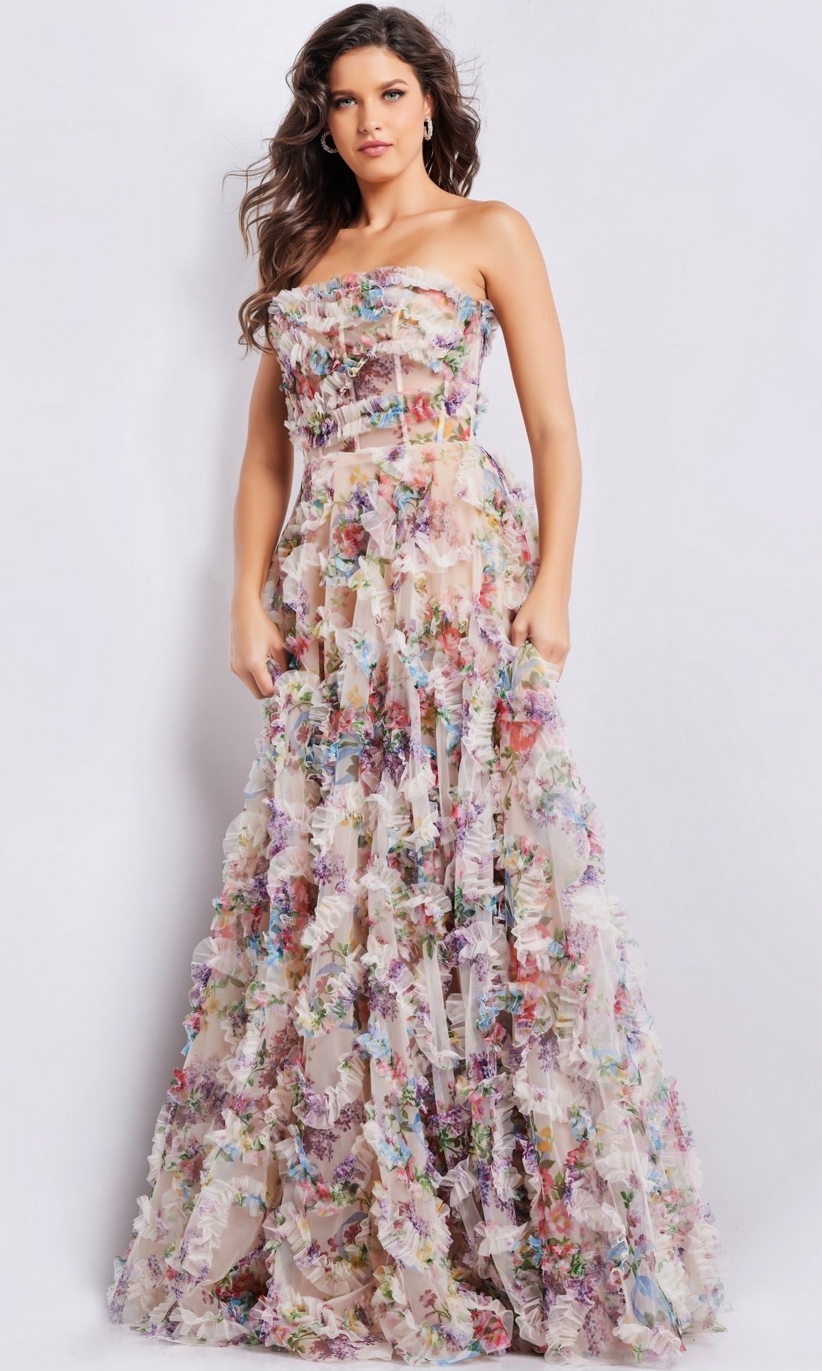 Jovani Strapless Long Print Prom Dress 38650