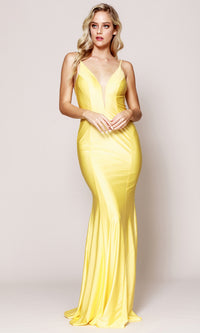 Open-Back Deep V-Neck Long Prom Dress 386