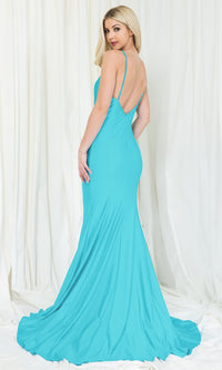 Open-Back Deep V-Neck Long Prom Dress 386