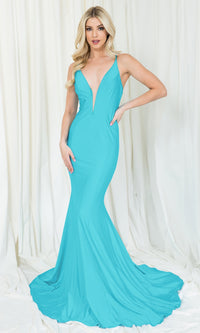 Open-Back Deep V-Neck Long Prom Dress 386