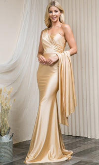 Side-Cape One-Shoulder Long Prom Dress 387