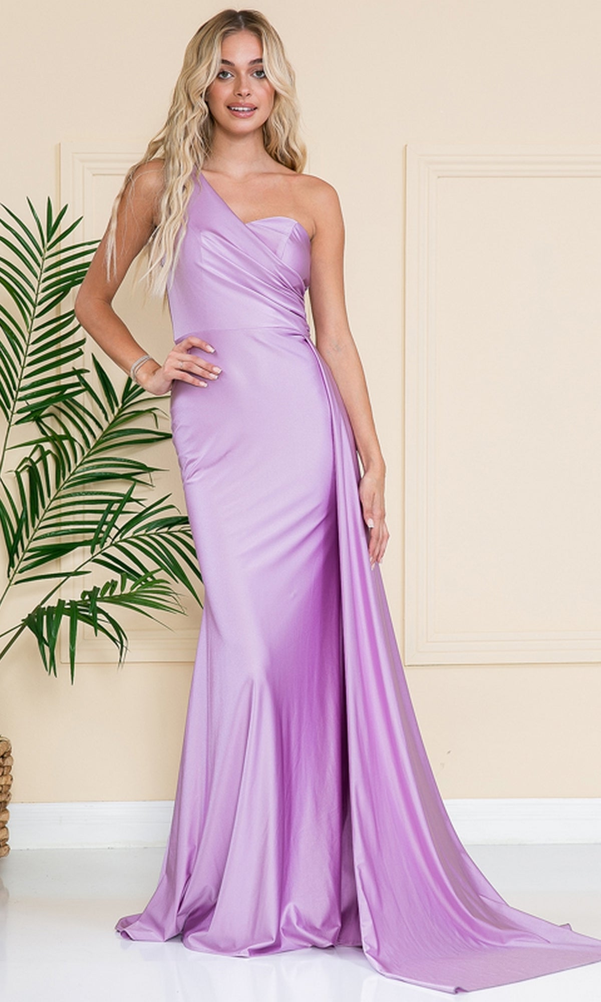 Side-Cape One-Shoulder Long Prom Dress 387