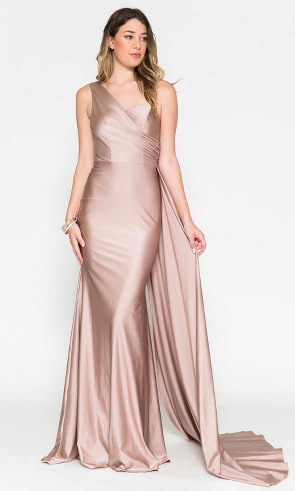 Side-Cape One-Shoulder Long Prom Dress 387