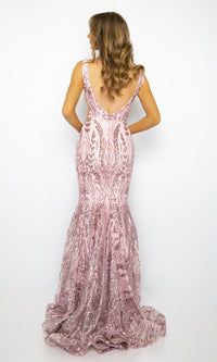 Long Sequin-Print Prom Dress: Ava Presley 39204