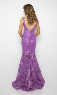 Long Sequin-Print Prom Dress: Ava Presley 39204