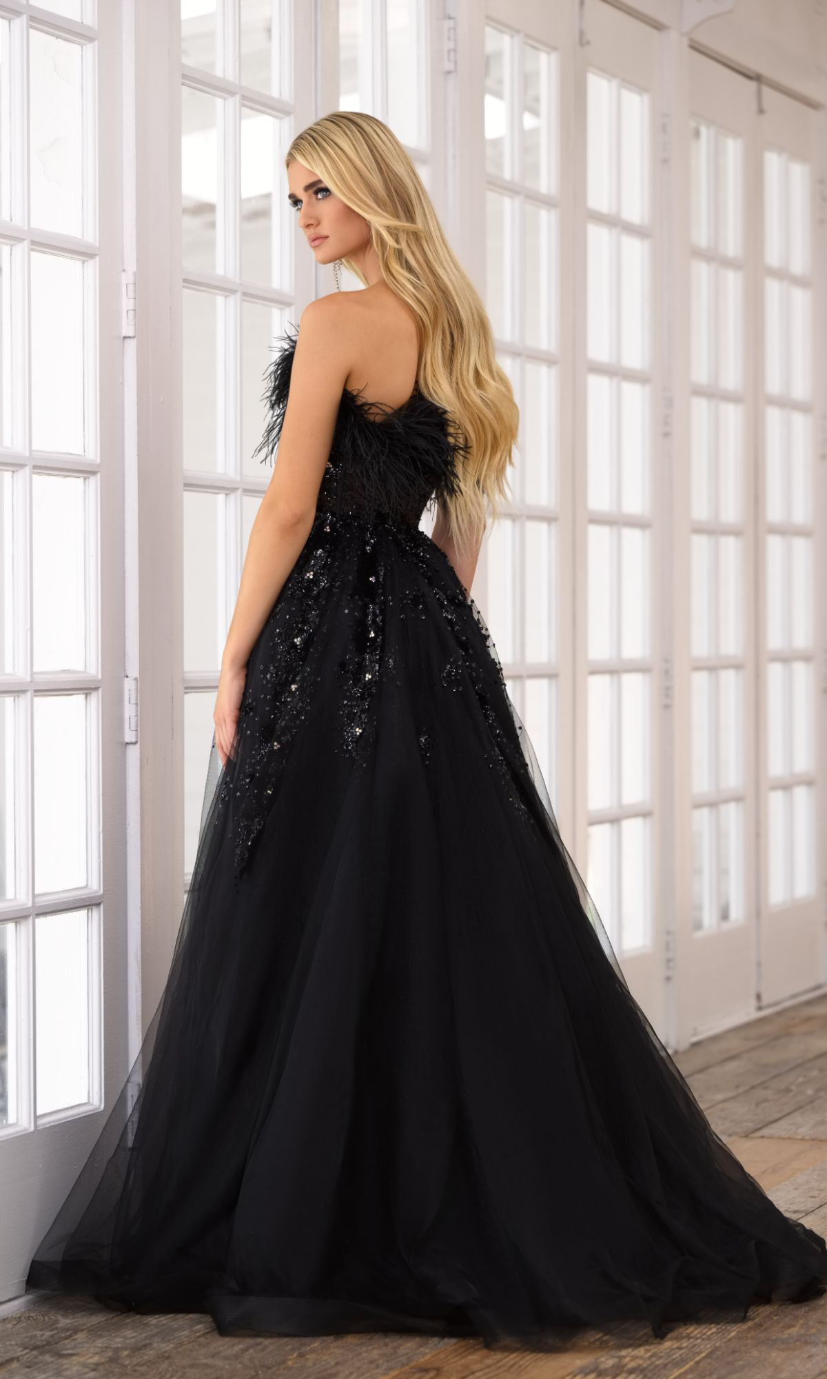 Feather Long Prom Ball Gown: Ava Presley 39232