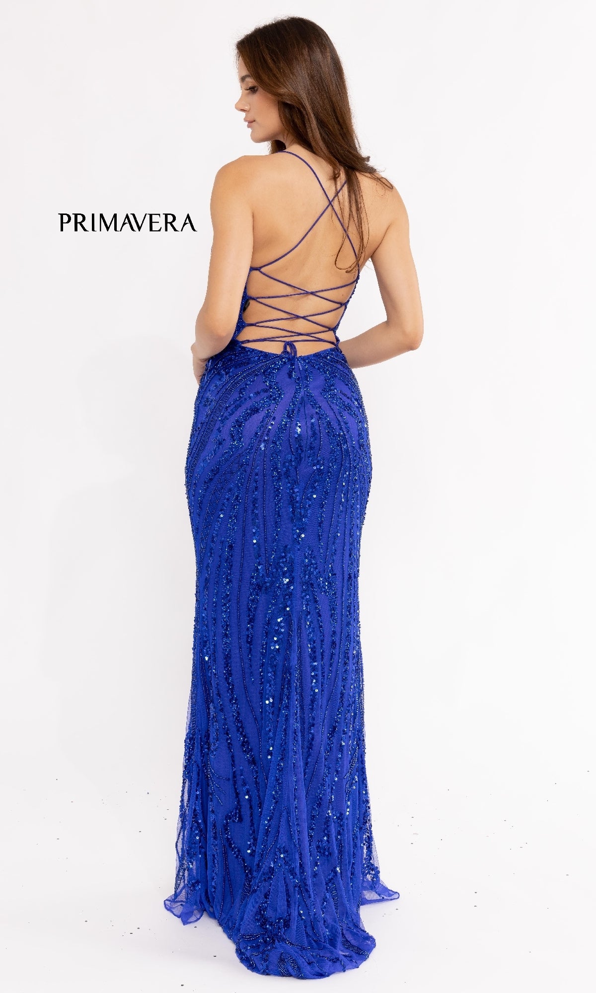 Strappy-Back Long Sequin Prom Dress 3958