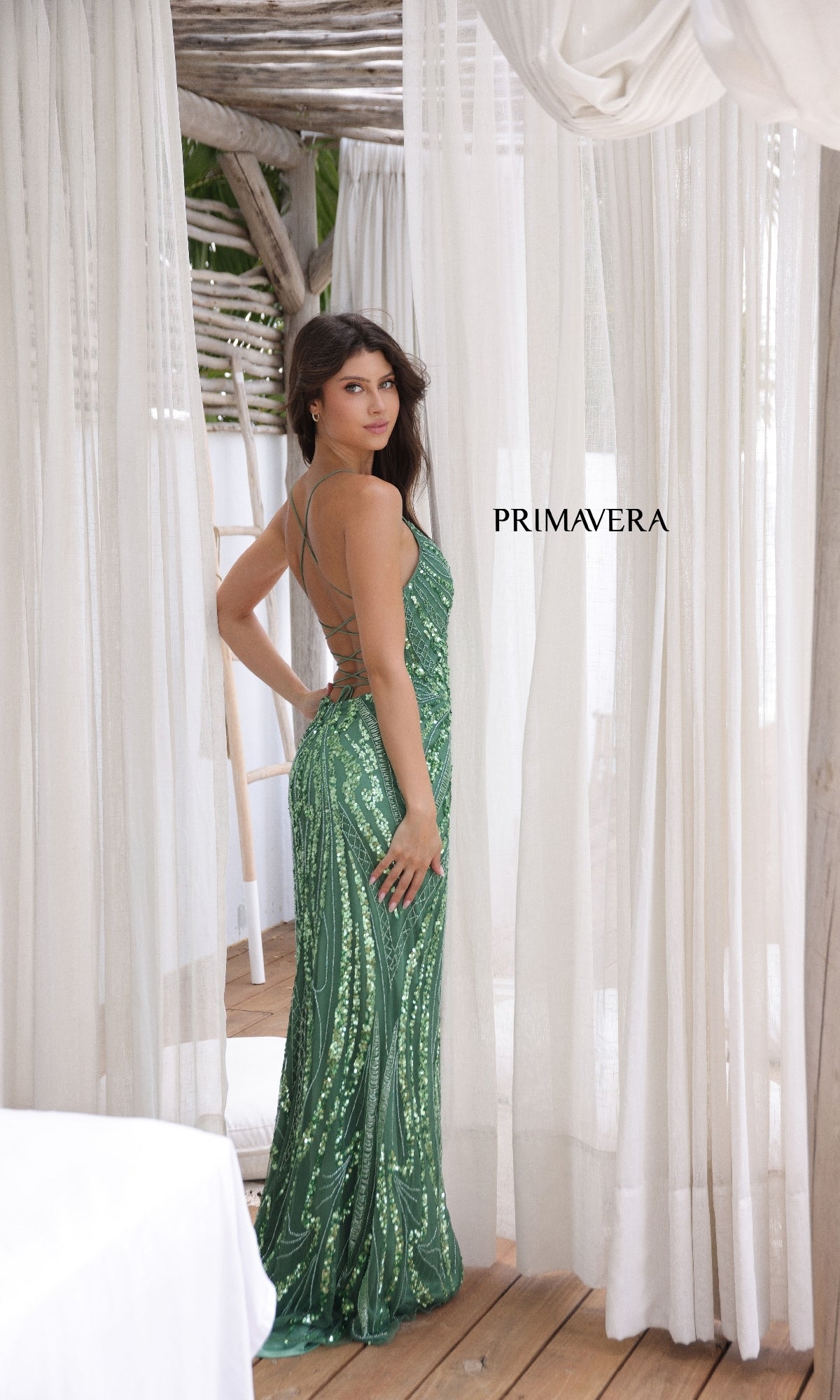 Strappy-Back Long Sequin Prom Dress 3958