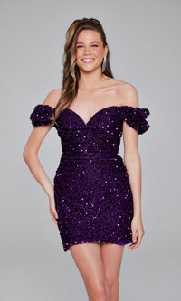 Jovani Off-Shoulder Short Sequin Hoco Dress 39631