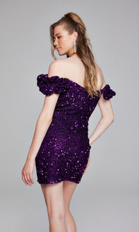 Jovani Off-Shoulder Short Sequin Hoco Dress 39631