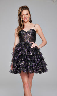 Short Black Glitter Hoco Dress: Jovani 39654