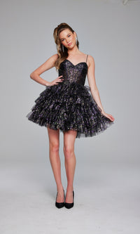 Short Black Glitter Hoco Dress: Jovani 39654