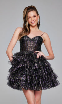 Short Black Glitter Hoco Dress: Jovani 39654