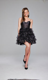 Short Black Glitter Hoco Dress: Jovani 39654