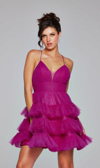 Short Ruffled A-Line Hoco Dress: Jovani 39655