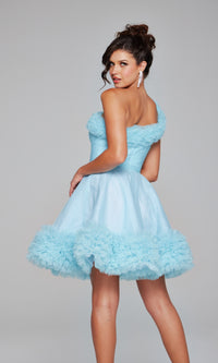 One-Shoulder Short Ruffle Hoco Dress: Jovani 39665