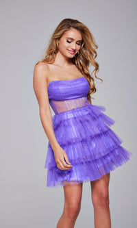 Strapless Short Glitter Hoco Dress: Jovani 39666