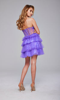 Strapless Short Glitter Hoco Dress: Jovani 39666