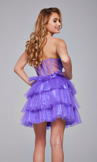 Strapless Short Glitter Hoco Dress: Jovani 39666