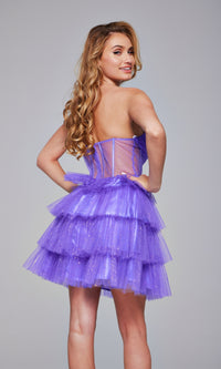 Strapless Short Glitter Hoco Dress: Jovani 39666